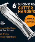 6 Inch Gutter Hanger Kit For Sagging Gutters With Hidden Bracket Clips And Preassembled Screws 100 Pack Plus Bonus 6 Inch Drill Bit Easy Install Mount For Aluminum Rain Gutters displayed on a dark background.