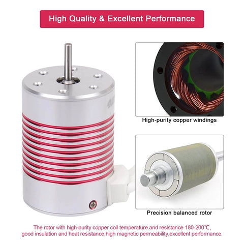 1/10 Scale RC On-Road Car Brushless Motor 3650 5900KV Waterproof 3.175mm Shaft, CNC Machined 6061-T6 Heat Sink