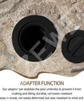 Close-up of Umbrella Stand With Sleeve, Center Cap, And Stabilizer Adapter in stone surface, fits 1.5 to 1.75 inch poles.