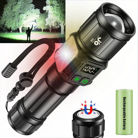 Beast Mode 10000 Lumen LED Flashlight With Digital Power Display, Zoomable Focus, Super Bright Outdoor Light For Camping And Hiking