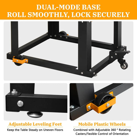 Heavy Duty Planer Stand With Wheels Rock Steady Workhorse For Planers And Drill Press Bench Top Machines adjustable leveling feet and mobile caster wheels.
