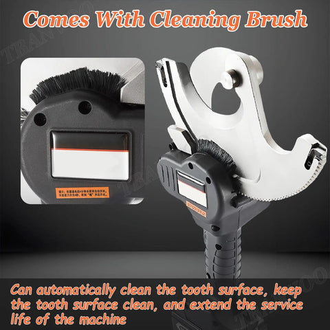 Cordless 18V Electric Hydraulic Ratchet Cable Cutter For Copper Aluminum And ACSR Wires Cuts Up To 1440 Square Millimeters And Handles Diameters Of 54 65 75 85 95 Millimeters Heavy Duty Beast Power With Easy One Hand Operation with cleaning brush attachment