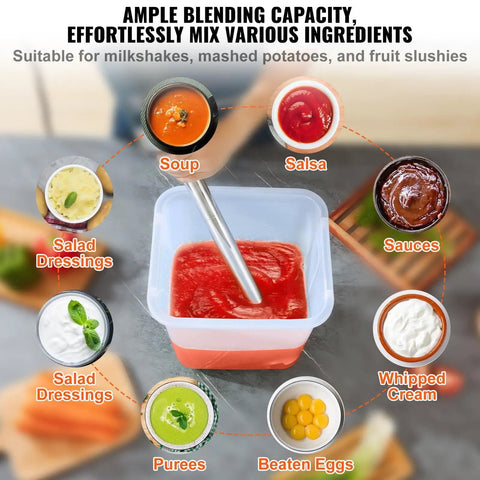 Beast 750W Commercial Immersion Blender With 20 Inch Shaft Copper Motor blending tomato soup in a kitchen container