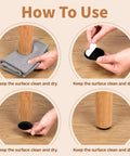 How to use Heavy Duty Self Adhesive Furniture Sliders 36 Piece Set on wooden leg, showing cleaning and application steps.