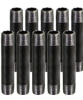 3/8 By 6 Inch Black Steel Pipe Nipple Set, 10 Pack, Heavy Duty Schedule 40 NPT Threaded Nipples For DIY Furniture, Black Pipe Shelving