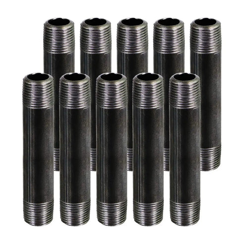 3/8 By 6 Inch Black Steel Pipe Nipple Set, 10 Pack, Heavy Duty Schedule 40 NPT Threaded Nipples For DIY Furniture, Black Pipe Shelving