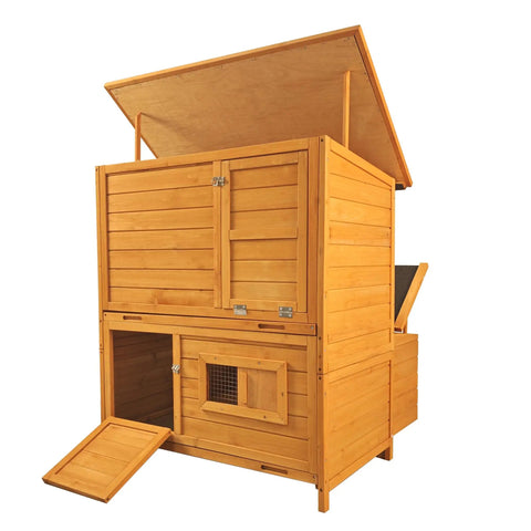 Wooden Chicken Coop For Backyard Living With Outdoor Hen House Design, Three Nesting Boxes, Removable Tray, Foldable Ramp