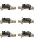 Six-pack Black Bear On Birch Wood Drawer Pulls for rustic cabin lodge decor with realistic bear on birch wood accents and durable metal.