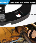 Universal Gland Nut Wrench For Hydraulic Cylinders, Heavy Duty Tool displayed with 1/2 inch drive in use on equipment.