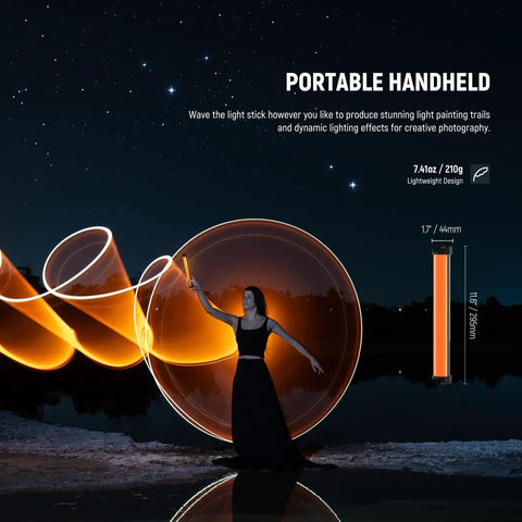 Person using Basics 12 Inch Magnetic RGB Light Wand Dimmable 8W LED With 51 RGB Modes And 460 Lux At Half Meter for light painting.