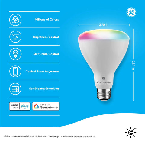 Color Changing BR30 LED Flood Light Bulbs Four Pack, WiFi Smart Bulbs For Home, Works With Alexa And Google Assistant, 9.5W, Indoor Mood Lighting