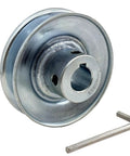 Rock Solid Heavy Duty Single Groove Web Sheave V Belt Pulley With 5/8 Inch Bore 3 Inch Outer Diameter Zinc Plated Carbon Steel for 4L 3L Drives, side view with hex key.