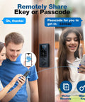 Couple using app to unlock Keyless Fingerprint Door Lock With 6 Ways To Unlock For Front Door No Key Hassle High Tech Smart Deadbolt Anti Peeping IP65 Waterproof Home Security Lock App Control Passcodes IC Card Keys And Alexa Voice Unlock