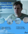 Man with symptoms of no ice production, abnormal ice cubes, water leakage, and noise related to Icemaker Kit For Refrigerator