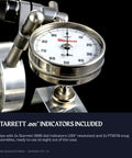 Close-up of Rock Solid Compact Reverse Dial Indicator Shaft Alignment Set With Dual Precision Gauge Probes showing Starrett.001 indicators.