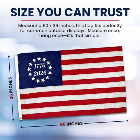 Betsy Ross 250th Anniversary American Flag 3x5 Ready To Wave Indoors Or Outdoors Made In USA With Embroidered Field And Sewn Stripes