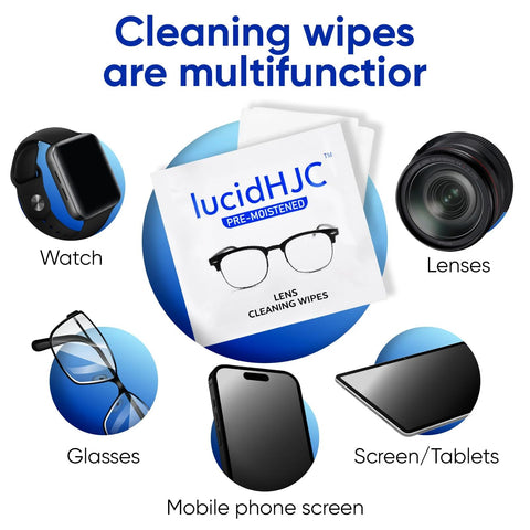 lucidHJC lens cleaning wipes, pre-moistened, 200-count, individually wrapped for eyeglasses, camera lenses and screens