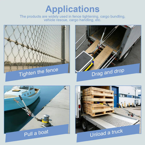 Heavy Duty Come Along Winch 2 Ton With Dual Gear System used for fence tightening, cargo dragging, boat pulling, truck unloading.