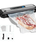 PowerVac Vacuum Sealer With Starter Kit Auto Air Sealing For Dry And Moist Modes Built In Cutter sealing steak in vacuum bag