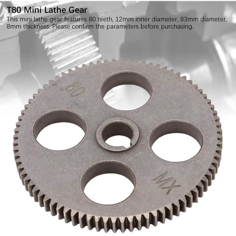 Built Like A Tank Steel Mini Lathe Spur Gear 80 Tooth, 12 Millimeter Bore, 83 Millimeter Outer Diameter, 8 Millimeter Thick.