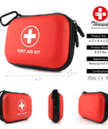 Red mini hard-shell first aid kit with carabiner, waterproof EVA case, 6.2 x 4.4 x 2.2 in