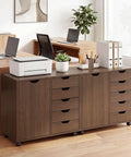 Total Game Changer Smooth Rolling 5 Drawer Wooden Filing Cabinet With Side Door And Adjustable Shelf Mobile Printer Stand Organizer For Home Office Bedroom Coffee Finish.