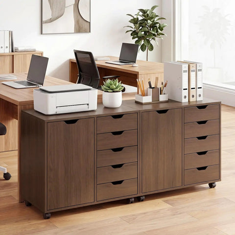 Total Game Changer Smooth Rolling 5 Drawer Wooden Filing Cabinet With Side Door And Adjustable Shelf Mobile Printer Stand Organizer For Home Office Bedroom Coffee Finish.