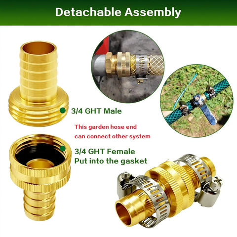 Fix Leaks Like A Boss! This 5/8 Inch Solid Brass Barb Garden Hose Repair Kit With Converters And Heavy Duty Clamps Seals Fast, Stops Drips Instantly, And Makes Your Sprinkler Setup Rock Solid Without Tools For Easy Fixes. 3/4 GHT male and female brass hose fittings with clamps