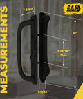 Side view of 10 Inch Olympus Sliding Patio Glass Door Offset Pull Handle Set Replacement Non Keyed Black Finish showing measurements.