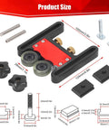 Adjustable Bearing Roller Featherboard Feeder with Aluminum Alloy 5mm Stroke and Double Wheel, parts and dimensions shown