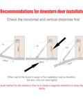 Recommendations for downturn door installation, showing measurements and angles for proper fit with Top Grade Heavy Duty Stainless Steel Door Magnetic Catches 36 Pack With Screws For Kitchen Cabinet, Wardrobe, Closet And Industrial Supplies That Hold Super Tight Keep Doors Locked In Place Securely.