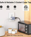 ETL Listed 3 Pack 3 Outlet Wall Adapter Cube Tap Grounded 3 Way Plug Splitter With 90 Degree Design in kitchen setting