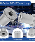Four Pack Heavy Duty Steel Chassis Weld On Nuts Featuring 3/8 Inch 16 Threads And Generous Flange Base for easy vehicle frame mounting.
