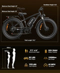 Dual Motor Electric Bike For Adults With 5000W Peak Power And 45 MPH Top Speed, showing dimensions and specifications