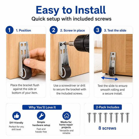 Dead Nuts Heavy Duty Vertical Track Roller Wheels With Quiet Rubber Casters And Zero Wobble Glide installation steps on wood.
