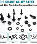 Assortment of 288 Piece Metric Flange Bolt Kit With M6 M8 M10 Bolts, Nuts And Washers, black zinc alloy, for auto DIY projects.