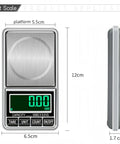 Pocket Scale Digital Jewelry Scale 500g 0.01g Accuracy USB Rechargeable, image showing front and side view with dimensions