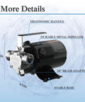 Efficient 120V 330 GPH Non Submersible Water Transfer Pump with ergonomic handle, durable metal impeller, 3/4-inch brass adapters, stable base.