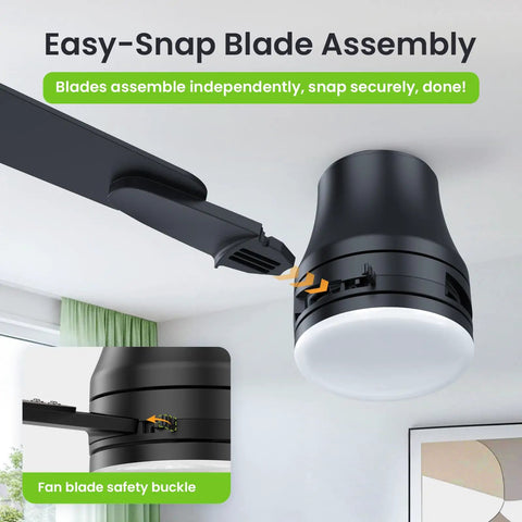 42 Inch Ceiling Fan With Bright Light And Wireless Remote Boasting Ultra Fast No Sweat Setup With Secure Snap Blades assembly detail.