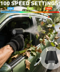 Cordless Electric Air Duster Turbo 110,000 RPM Portable Mini Blower cleaning car leaves with 100 adjustable speeds.
