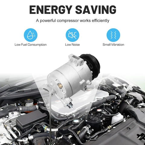 Premium Road Ready AC Compressor With Clutch mounted in engine bay, showcasing low fuel consumption and efficient operation.