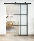 36x84 Inch Glass Sliding Barn Door Kit With 6Ft Hardware Black Aluminum Frame Clear Tempered Glass 3 Panel Dope Modern French Style Easy To Install Durable Rust Resistant Track System For Interior Rooms