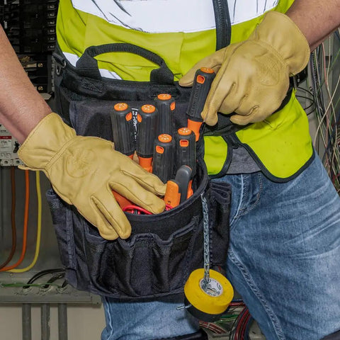 Technician using Insulated Screwdriver Set 1000V Rated With 6 Piece Kit Featuring 3 Phillips 2 Slotted And Square Tips Made In USA