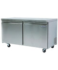 Super Roomy Sixty Inch Undercounter Upright Freezer With Fifteen Point Seven Cubic Feet Cold Storage Durable Frost Free Automatic Defrost with dual doors.