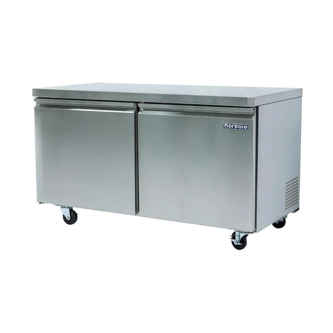 Super Roomy Sixty Inch Undercounter Upright Freezer With Fifteen Point Seven Cubic Feet Cold Storage Durable Frost Free Automatic Defrost with dual doors.