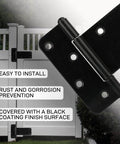 5 Inch Heavy Duty Gate Hinges 260 Lbs Capacity Black 4 Pack for wooden fences and barn doors, shown on a white gate with screws
