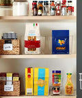 Set Of 8 Clear Stackable Plastic Storage Bins With Four Large And Four Small Containers For Pantry Kitchen Refrigerator Cabinet Organization straight set of stackable bins in pantry.