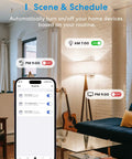 Smart home app interface for Totally Smart Power Strip With Four Outlets And Four USB Ports For HomeKit Siri Alexa Google Home And SmartThings WiFi Surge Protector displayed on phone in living room.