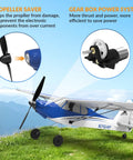 Sport Cub 500 S2 RC Plane with propeller details and gearbox system on grassy landscape, showcasing key features and functions