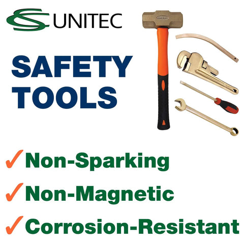 Non Sparking American Type Pipe Wrench 10 Inch Heavy Duty Aluminum Bronze Non Magnetic Corrosion Resistant TUV Certified For Hazardous Environments Rugged Pro Grade Lightweight 2.25 Lbs Model EX502 10A with safety tools set
